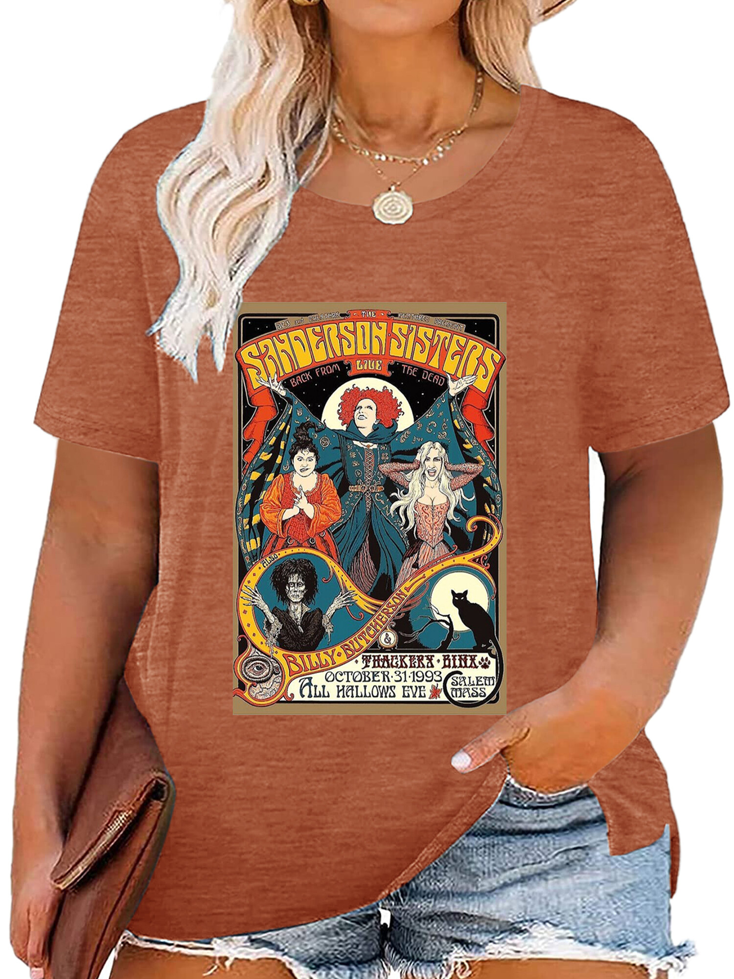 XCHQRTI Hocus Pocus Shirts for Women Plus Graphic Tees Halloween Plus Size Shirt Sanderson Sisters T Shirts